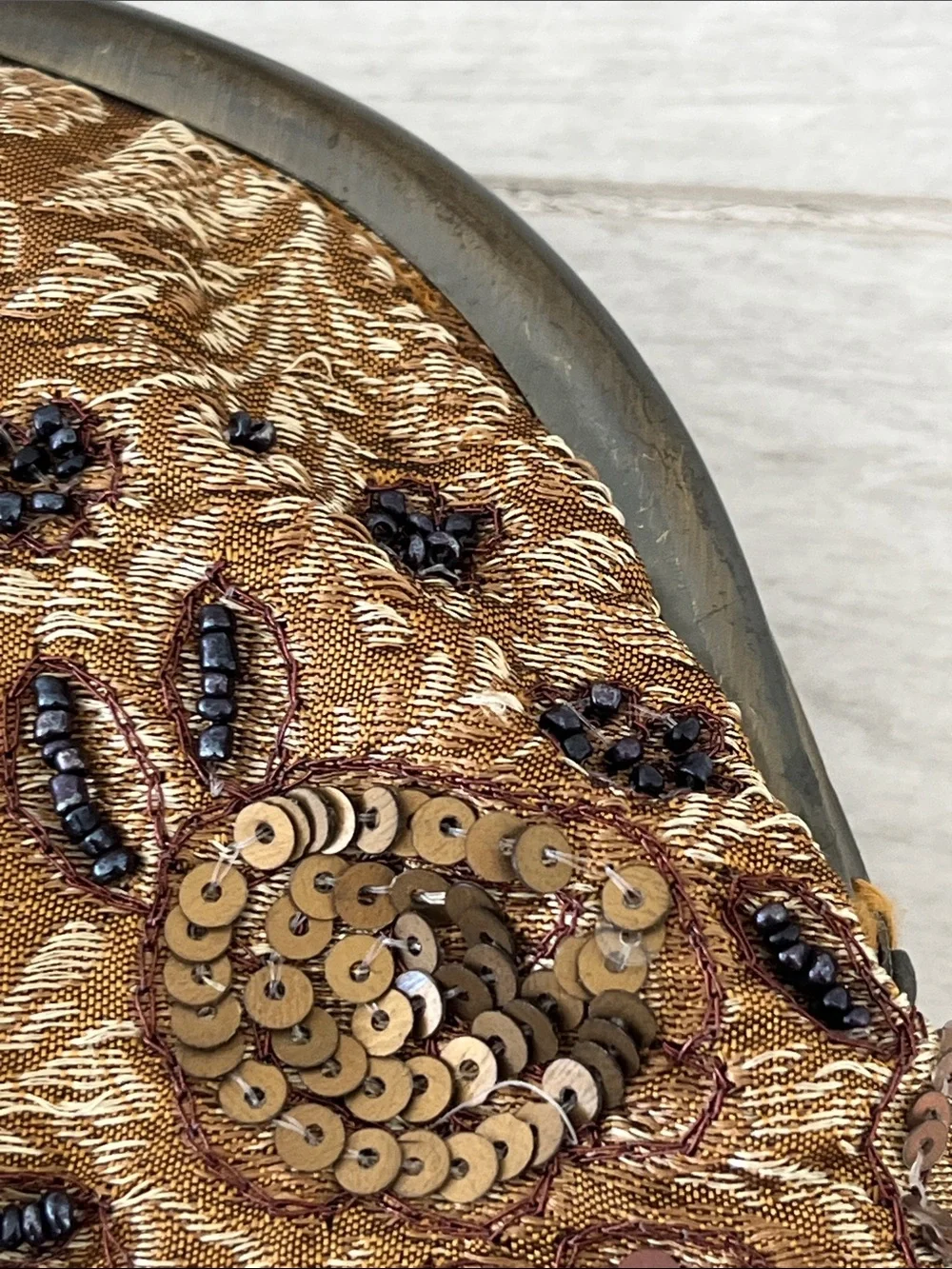 Embroidered Floral Beaded andSequin Evening Clutch / Shoulder Bag - Antique Gold
